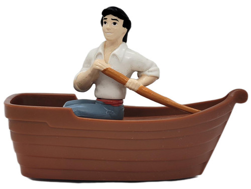 McDonald's Happy Meal Toy 1997 Disney's The Little Mermaid #7 Eric (Loose), Prince Eric figurine in a white shirt and blue pants rowing a brown boat with an orange oar, shown against a white background.