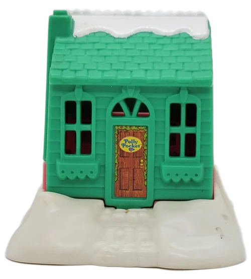 McDonald's Happy Meal Toy 1995 Polly Pocket Playset from Mattel's Totally Toy Holiday series. The toy figure features Polly Pocket inside a green and pink house with snow base
