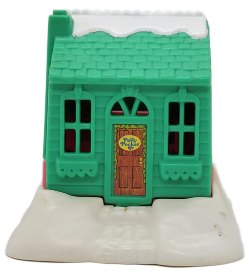 Barbie McDonald's Happy Meal Toy 1995 Totally Toy Holiday #3 Polly Pocket Playset (Loose), green miniature Polly Pocket house with a snow-covered roof and white snowy base, shown against a plain white background.