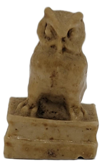 Draben's Toyland Miniature Resin Owl on Books Figurine – 1.75" Tall, small tan owl figurine perched on a stack of books, shown against a white background.
