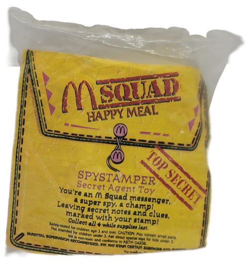1993 McDonald's M-Squad Spystamper Secret Agent Happy Meal toy in original package with yellow Top Secret insert