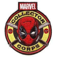 Funko Marvel Collector Corps Deadpool Patch, embroidered circular patch featuring Deadpool's face with a red background and yellow border, with the Marvel Collector Corps logo around it.
