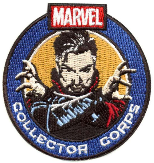 Funko Marvel Collector Corps Doctor Strange Patch, embroidered patch featuring Doctor Strange with hands raised and mystical symbols, Marvel logo at the top, and Collector Corps written at the bottom.