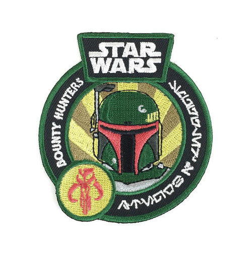 Funko Star Wars Smugglers Bounty Bounty Hunter Boba Fett Patch, embroidered patch depicting Boba Fett's helmet with Star Wars logo and bounty hunter insignia.