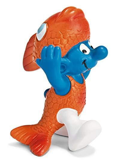 Smurfs Schleich Pisces Smurf Figure, colorful plastic toy featuring Smurf with a fish body design and bright blue skin.