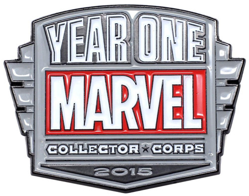 Marvel Funko Pin - Marvel Collector Corps 2015 Year One Pin, collectible merchandise with a silver, red, and white design featuring the Marvel logo and annual collector series branding.