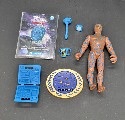 Playmates Star Trek The Next Generation Lt. Commander LaForge as a Tarchannen 3 Alien loose action figure toy. The 5 inch tall figure is complete and comes with a collectible Space Cap.