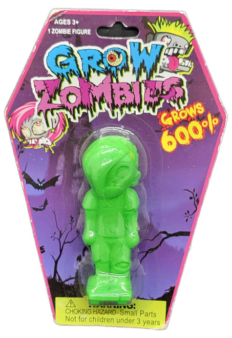 Play Tek Ltd. Grow Zombies Thrashed-Up Tommy Toy Figure, green zombie character toy in packaging with horror-themed graphics and warning label.