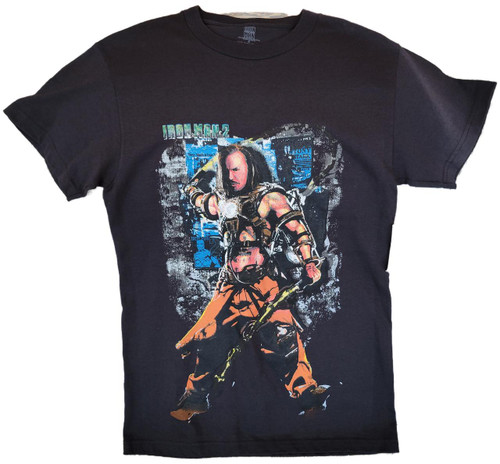 Marvel Iron Man 2 Whiplash Adult T-shirt (Size S), Black, featuring a graphic print of Whiplash character from the Marvel Iron Man 2 movie.