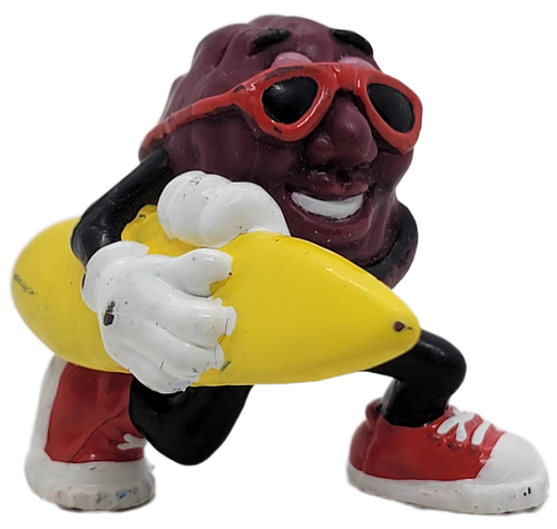 The California Raisins Waves Weaver from the 1988 California Raisins Hardee's Series 2. This Waves Weaver Raisin PVC figure feature a Raisin holding a yellow surf board and were advertising characters from the 1980's. The California Raisins Waves Weaver from the 1988 California Raisins Hardee's Series 2. This Waves Weaver Raisin PVC figure feature a Raisin holding a yellow surf board and were advertising characters from the 1980's.