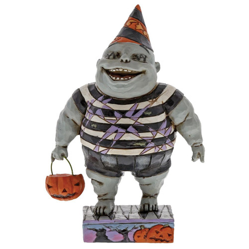 Enesco Disney Traditions Nightmare Before Christmas Corpse Child, halloween-themed collectible figurine with a spooky pumpkin basket and striped costume.