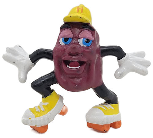 The California Raisins were advertising characters from the 1980's. This raisin PVC figure feature a Raisin wearing roller skates. The California Raisins were advertising characters from the 1980's. This raisin PVC figure feature a Raisin wearing roller skates.