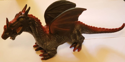 Red and Black Two-Headed Rubber Dragon Toy Figure  