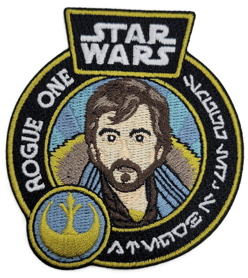 Funko Star Wars Smugglers Bounty Rogue One Captain Cassian Patch, embroidered patch featuring a detailed image of Captain Cassian with the Star Wars logo and Rebel Alliance symbol.