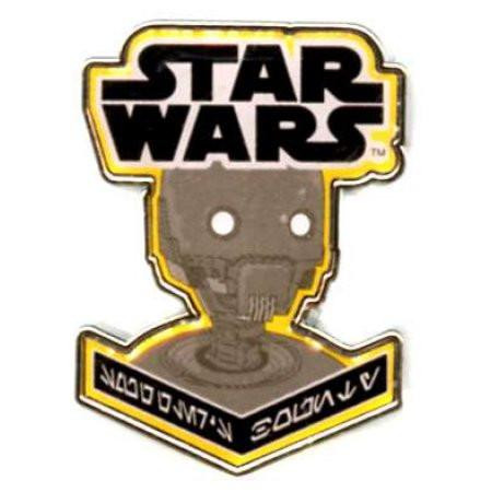Star Wars Funko Pin - Star Wars Smugglers Bounty Rogue One K-2SO Pin, collectible badge featuring K-2SO character from Rogue One with Star Wars logo and black and yellow border.