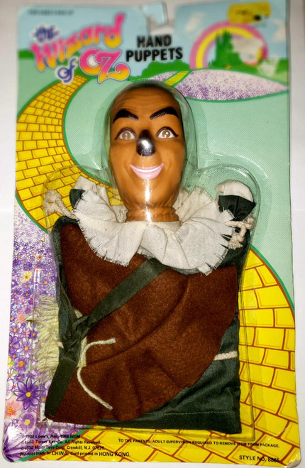 Wizard of Oz The Wizard Of Oz Scarecrow Hand Puppet, vintage plush puppet with a smiling face and detailed costume, in its original colorful packaging.