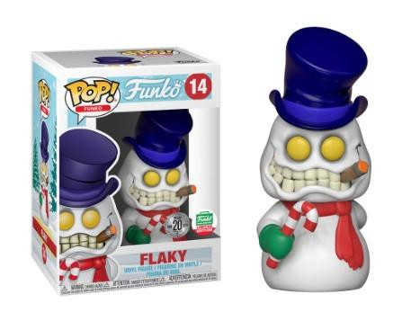 Funko POP! Funko: Spastik Plastic - Flaky #14, collectible vinyl figure with a skeletal face, wearing a purple top hat, red and white scarf, and green mittens.