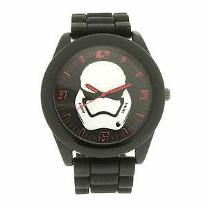 Accutime Watch Corp. Star Wars: Stormtrooper Watch, black wristwatch with a Stormtrooper helmet design on the dial and red accents.