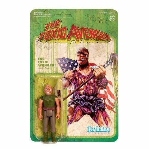 Super7 Toxic Avenger ReAction Figure - Authentic Movie Variant 3.75" ReAction Figure, featuring a detailed action figure of the Toxic Avenger character in its original packaging.