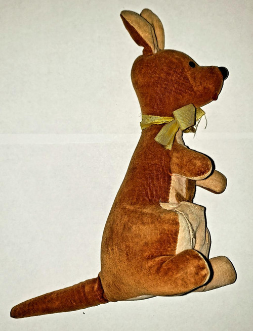 Disney Vintage 1960's Disney's Winnie The Pooh - Roo Stuffed Animal, brown plush toy with floppy ears and a yellow bow around its neck.