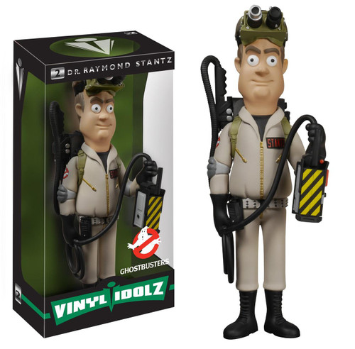 Funko Ghostbusters - Raymond Stantz (Missing Trap) vinyl figure, collectible toy of Ray Stantz from Ghostbusters holding ghost trap and wearing proton pack, with packaging showing cartoon image of Ray Stantz.