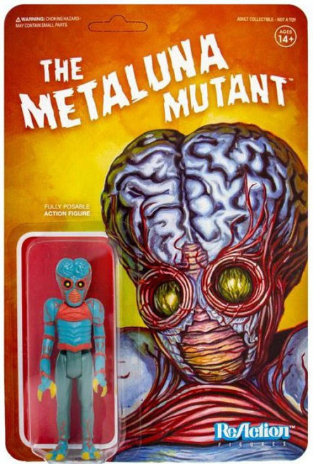 Universal Monsters Super7 Universal Monsters The Metaluna Mutant 3.75" ReAction Figure, front view of the action figure in its packaging with a background illustration of the Metaluna Mutant's head.