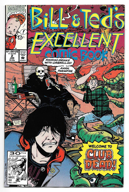 Marvel Bill & Ted's Excellent Comic Book #2, comic book cover featuring characters in a humorous scene with skeleton, aliens, and dialogue bubbles.