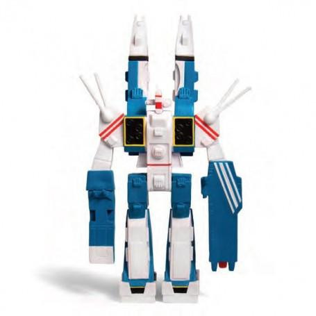 Super7 Robotech SDF-1 ReAction Figure (LOOSE), a detailed action figure from the Robotech series with a white and blue color scheme, featuring multiple articulated joints and accessories.