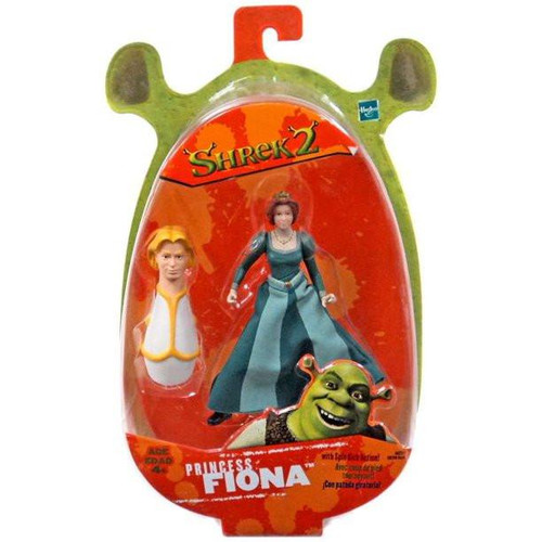 Hasbro Shrek 2 Spin Kick Princess Fiona Action Figure, toy packaging with Princess Fiona and Shrek characters in a red and green display container.