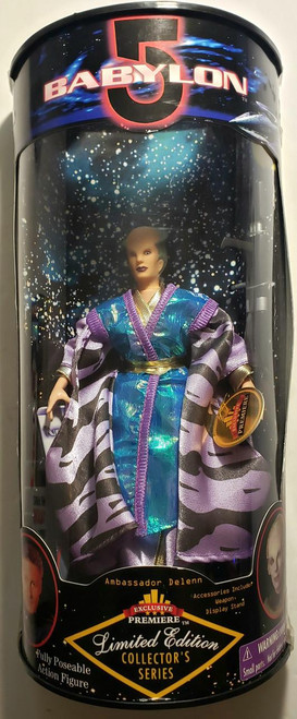 Exclusive Premiere Babylon 5 Ambassador Delenn Limited Edition Action Figure, collectible character doll in colorful costume, in packaging with space-themed design and branding.