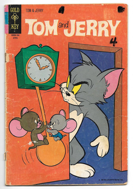 Gold Key Tom and Jerry #256 Comic Book, vintage comic cover featuring Tom and Jerry with a clock and playful scene.