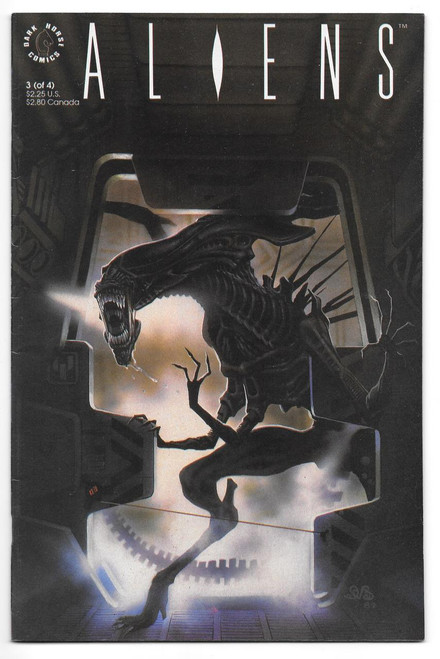 Dark Horse Comics Aliens (1989) 1st Printing #3, comic book cover featuring a Xenomorph alien inside a spaceship cockpit, with dark and intense artwork.