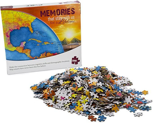 Port Connect Cruise Ship Gift 1000 Piece Jigsaw Puzzle, image of the puzzle pieces and the box packaging featuring a cruise ship theme.