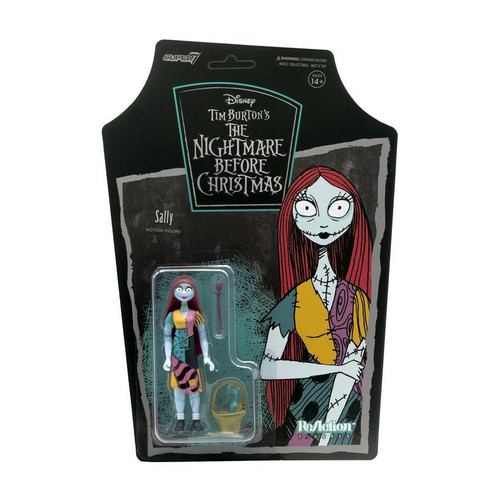 Super7 Tim Burton's The Nightmare Before Christmas ReAction Figures Wave 1 - Sally, collectible action figure of Sally from The Nightmare Before Christmas in original packaging.