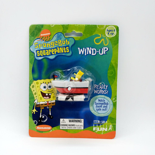 Basic Fun 2002 SpongeBob SquarePants Wind-Up Boat, colorful toy boat with SpongeBob figurine in packaging.