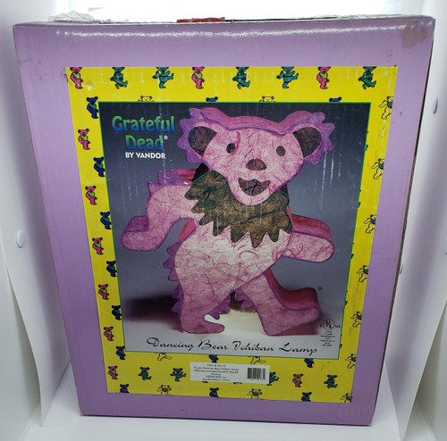 Vandor Grateful Dead Ichiban Lamp Purple Dancing Bear (Opened), pink and purple animated dancing bear lamp with a yellow and multicolored outer box.
