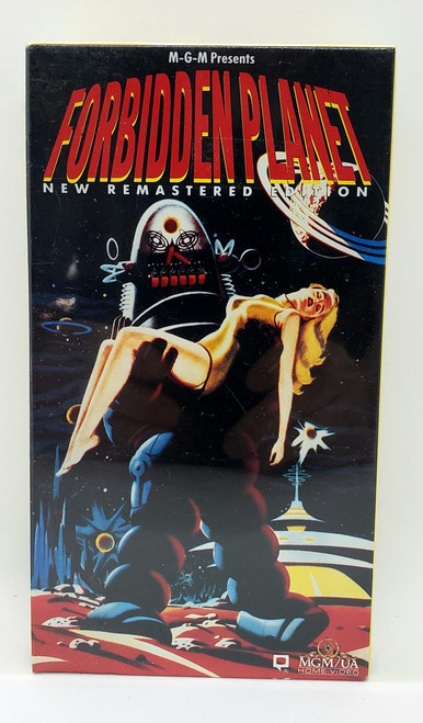 MGM Forbidden Planet (Remastered Edition) VHS, vintage sci-fi movie tape with cover art featuring a robot and a woman in a space scene