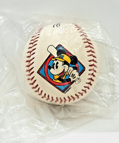 Disney Commemorative Facsimile Autographed Character Baseball, featuring Mickey Mouse dressed as a baseball player holding a bat.
