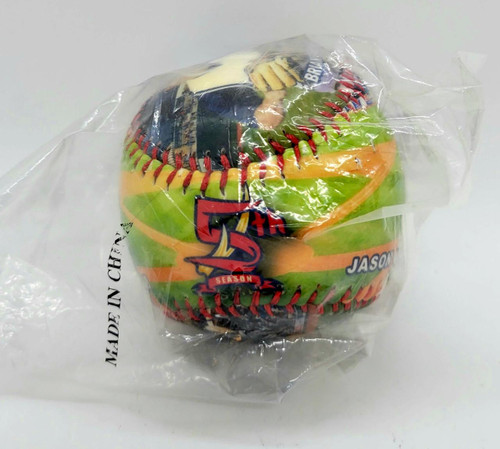 MLB State College Spikes 5th Anniversary Photo Baseball, colorful baseball with logo and design, packaged in clear plastic.