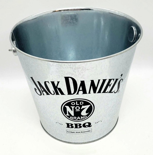 Jack Daniel's BBQ Pail, Metal BBQ bucket with Jack Daniel's branding and logo for grilling accessories.