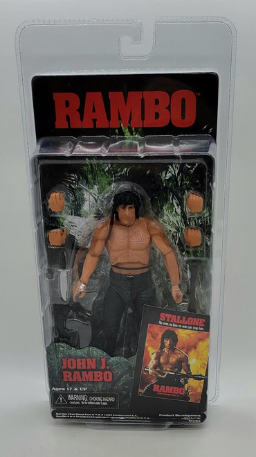 NECA Rambo - John J. Rambo Action Figure, detailed action figure of John J. Rambo from the movie, with accessories, in original packaging.