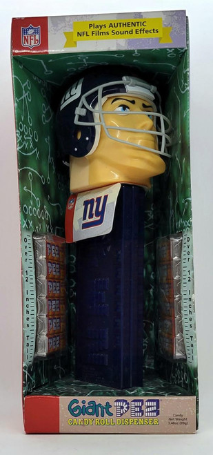 PEZ: NFL NY Giants Giant PEZ Candy Roll Dispenser, featuring a football helmet design with the New York Giants logo and a body resembling a giant PEZ candy dispenser.