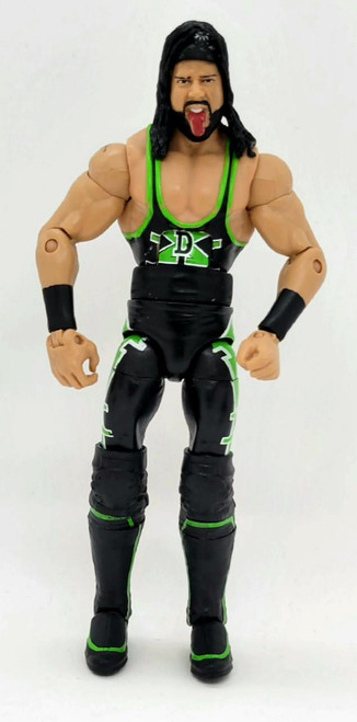 WWE 2011 X-Pac DX Action Figure (Loose), detailed action figure with long black hair, beard, wearing black and green wrestling attire, with muscular build and posed stance.