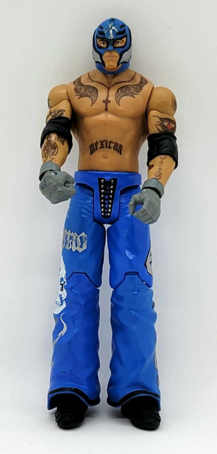 WWE 2010 Rey Mysterio Action Figure (Loose), a detailed collectible action figure of Rey Mysterio in wrestling attire with tattoos and a lucha mask.
