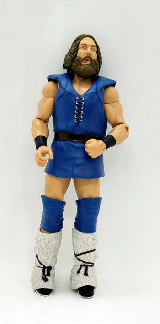 WWE 2011 The Berzerker Action Figure (Loose), detailed blue and beige wrestling action figure with long hair, beard, and furry boots, standing against a plain background.