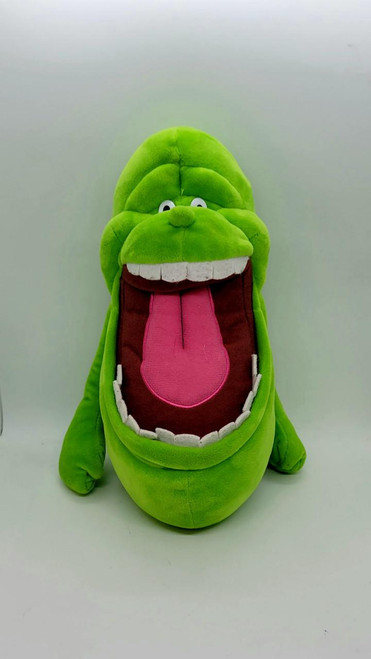 Underground Toys Ghostbusters Slimer 12" Plush, a green cartoon creature with an open mouth showing a pink tongue and white teeth