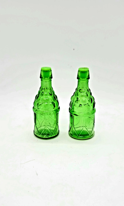 Vintage Green Glass Wine Bottles Salt & Pepper Shakers Set