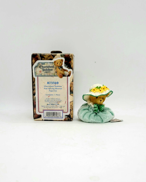 2001 Cherished Teddies #873349 Teal Spring Bonnet Figurine 