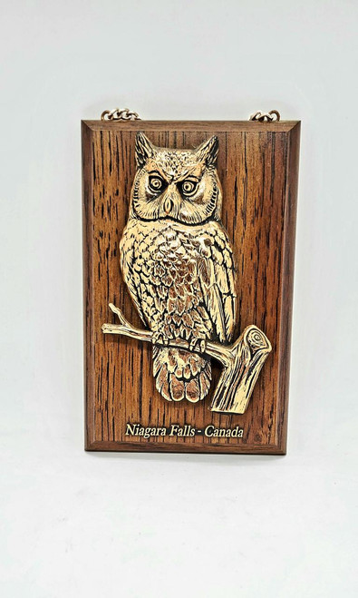 Unbranded Niagara Falls Canada Souvenir Owl Wall Hanging, detailed owl figure perched on a branch with the text 'Niagara Falls - Canada' on a wooden plaque.