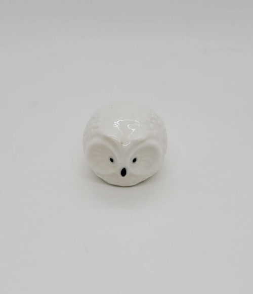 Unbranded Vintage Bone China White Owl Nesting Figurine, white ceramic owl with textured feathers and black eyes and beak, small decorative collectible figurine